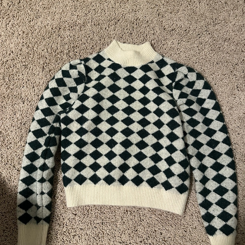 Checkered Green and White Sweater